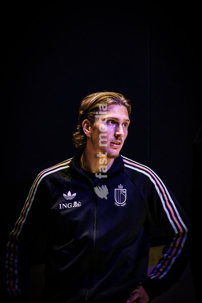 Belgium's Mika Godts pictured before a press conference session of the Red Devils, the Belgian national soccer team, in Paris, Sunday 4 October 2026. The team is preparing for their game against France on Monday, their fourth game in the UEFA Nations League competition