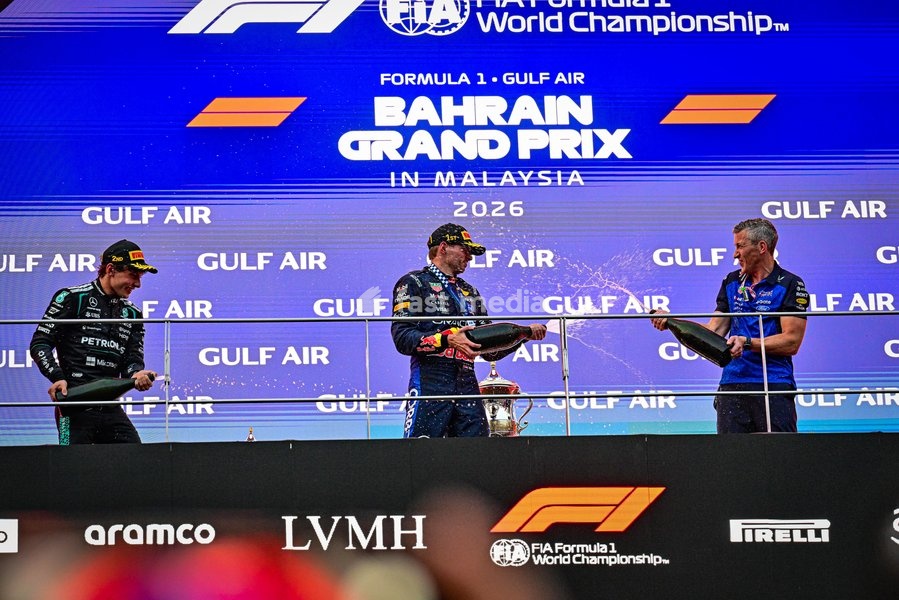 Podium of the Race during the Race of Formula 1 Gulf Air Bahrain Grand Prix in Malaysia 2026 at Sepang International Circuit in Sepang, Malaysia. Round 16 of 23 of the 2026 FIA Formula One World Championship, held October 2-4, 2026. The race was relocated from Bahrain to Malaysia and held at Sepang…