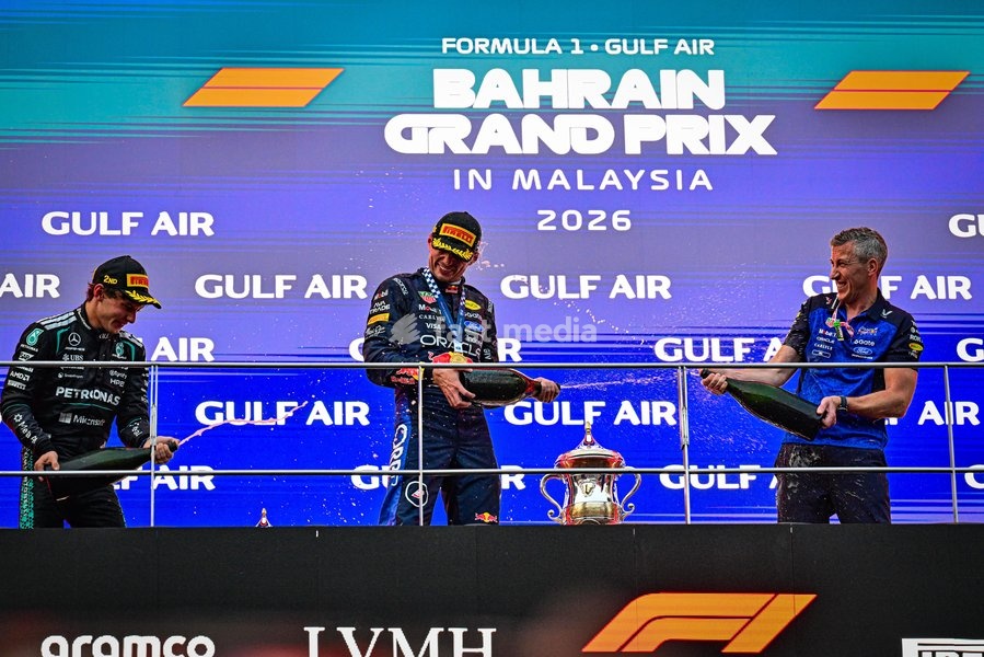 Podium of the Race during the Race of Formula 1 Gulf Air Bahrain Grand Prix in Malaysia 2026 at Sepang International Circuit in Sepang, Malaysia. Round 16 of 23 of the 2026 FIA Formula One World Championship, held October 2-4, 2026. The race was relocated from Bahrain to Malaysia and held at Sepang…