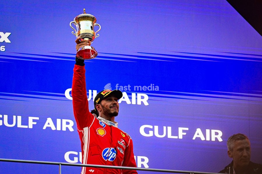 Lewis Hamilton (GBR) - Scuderia Ferrari HP on Podium of the Race during the Race of Formula 1 Gulf Air Bahrain Grand Prix in Malaysia 2026 at Sepang International Circuit in Sepang, Malaysia. Round 16 of 23 of the 2026 FIA Formula One World Championship, held October 2-4, 2026. The race was…