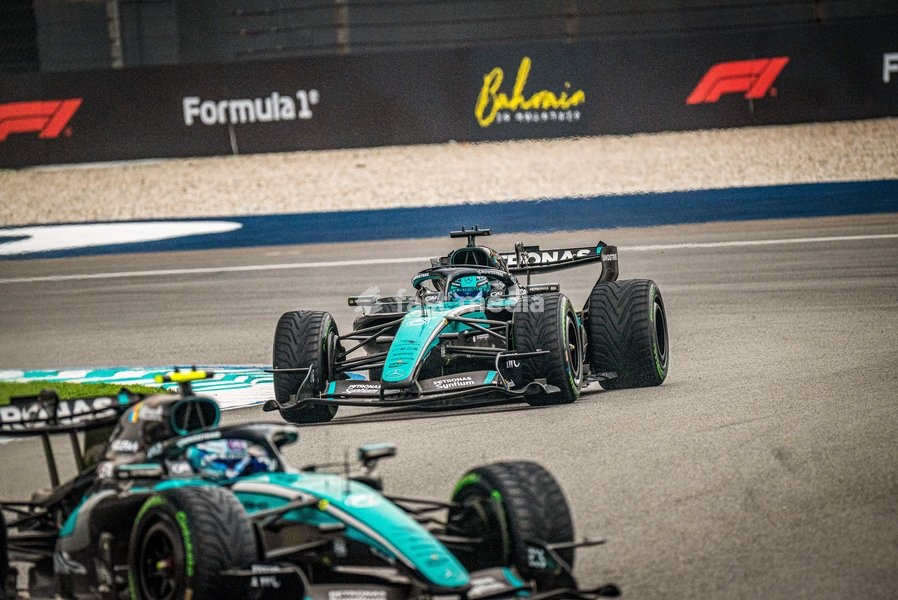 George Russell (GBR) - Mercedes-AMG PETRONAS F1 Team during the Race of Formula 1 Gulf Air Bahrain Grand Prix in Malaysia 2026 at Sepang International Circuit in Sepang, Malaysia. Round 16 of 23 of the 2026 FIA Formula One World Championship, held October 2-4, 2026. The race was relocated from…
