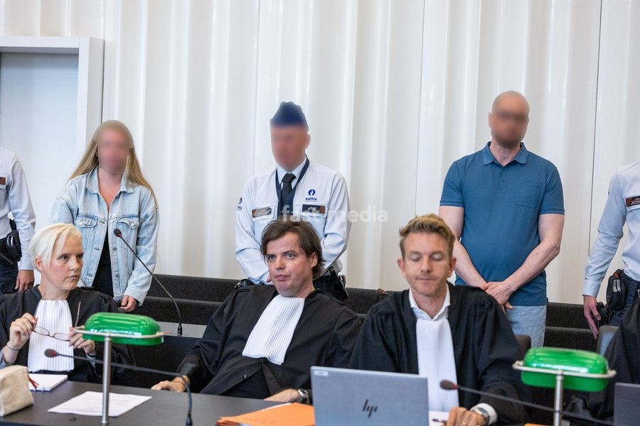 The accused Romy Wuytack (L) and Accused Dave De Kock (R) pictured at the composition of the jury in the case of D. De Kock and his ex-girlfriend R. Wuytack regarding the death of Dean Verberckmoes, before the Assizes Court of East-Flanders in Gent, on Monday 5 October 2026. De Kock is accused of…