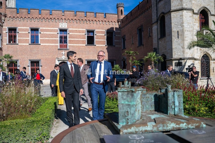 Dutch Prime Minister Rob Jetten and Flemish Minister-President Matthias Diependaele are pictured at the High Level Haventop (Harbor Summit) on the future of European ports and industry, organized by Flanders, the Netherlands and North Rhine-Westphalia, Monday 5 October 2026, at the Botanic garden…