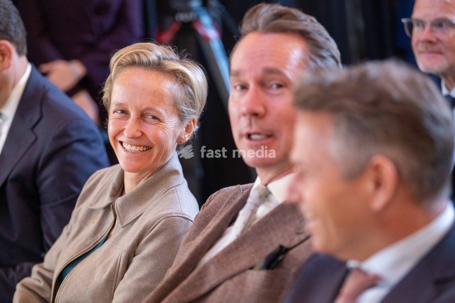 Flemish Minister for Mobility and Public Works Annick De Ridder and Flemish Minister for Agriculture and Environment Jo Brouns are pictured at the High Level Haventop (Harbor Summit) on the future of European ports and industry, organized by Flanders, the Netherlands and North Rhine-Westphalia,…