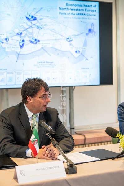 North Rhine-Westphalia·s Finance Minister Marcus Optendrenk is pictured at the High Level Haventop (Harbor Summit) on the future of European ports and industry, organized by Flanders, the Netherlands and North Rhine-Westphalia, Monday 5 October 2026, at the Botanic garden in Meise