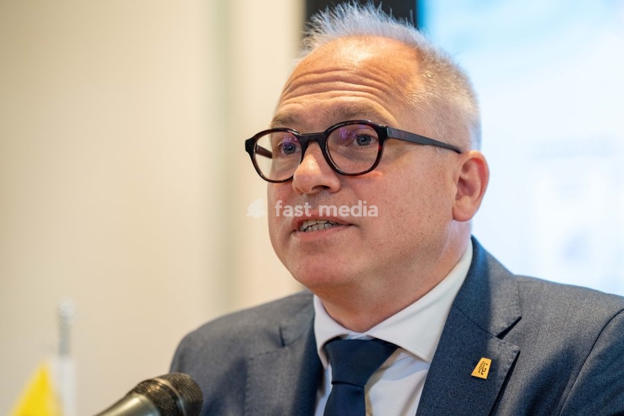 Flemish Minister-President Matthias Diependaele is pictured at the High Level Haventop (Harbor Summit) on the future of European ports and industry, organized by Flanders, the Netherlands and North Rhine-Westphalia, Monday 5 October 2026, at the Botanic garden in Meise