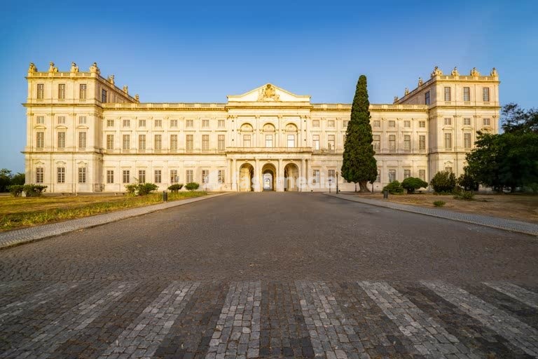Main facade of museum Palacio National da Ajuda, Lisbon. The last Royal Palace of Portugal, built 1802-1861/2018