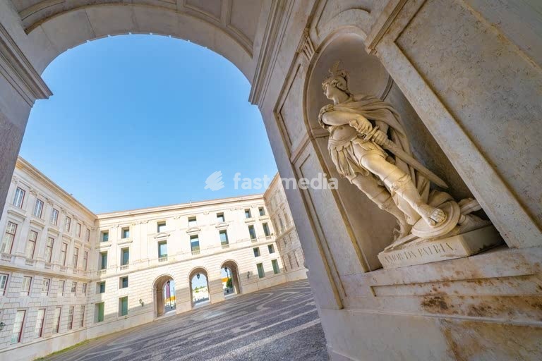 Palácio Nacional da Ajuda central courtyard, 19th century neoclassical royal palace, Lisbon, Portugal