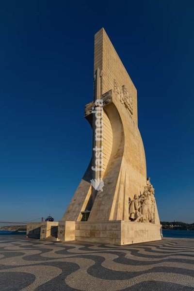 Monument to the Discoveries, Belém, Lisbon - limestone tribute to Portuguese explorers overlooking Tagus River and 25 de Abril Bridge