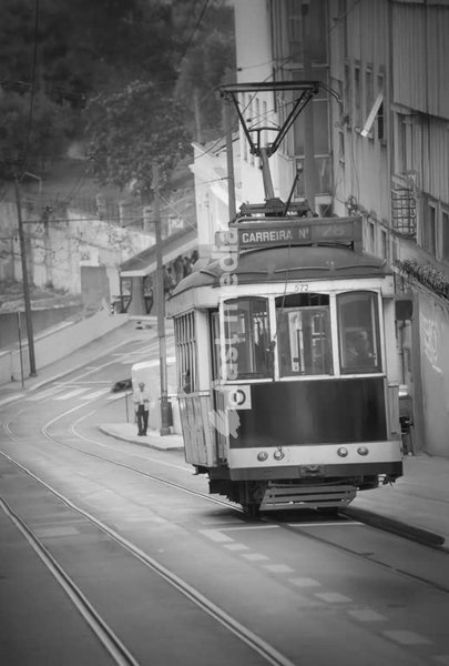 Lisbon, Portugal – a typical old tram on its way to the Ajuda district