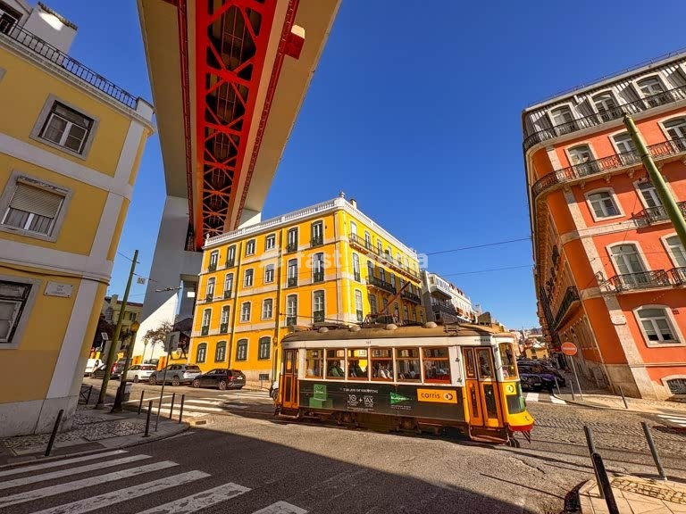 Iconic yellow tram in Lisbon, Portugal