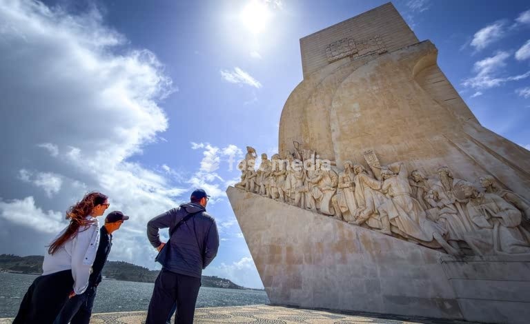 Visitors at the Discovery Monument, Padrão dos Descobrimentos, in Belém, Lisbon, Portugal