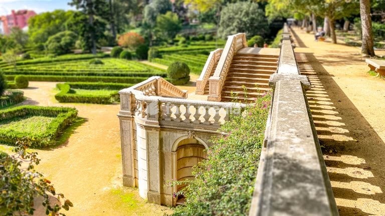 Jardim Botânico da Ajuda, historic garden staircase and formal parterre, Ajuda, Lisbon, Portugal