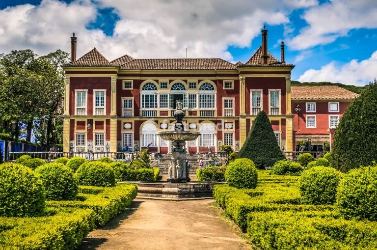 Palacio Fronteira baroque palace and formal boxwood gardens in Lisbon, Portugal, showcasing 17th century Portuguese aristocratic life style