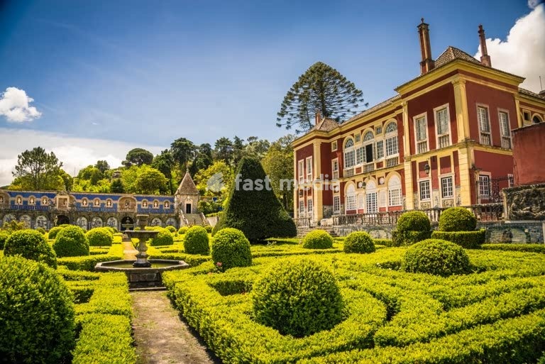 Palacio Fronteira baroque palace and formal boxwood gardens in Lisbon, Portugal, showcasing 17th century Portuguese aristocratic life style