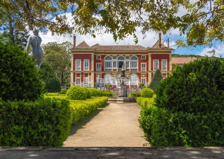 Palacio Fronteira baroque palace and formal boxwood gardens in Lisbon, Portugal, showcasing 17th century Portuguese aristocratic life style