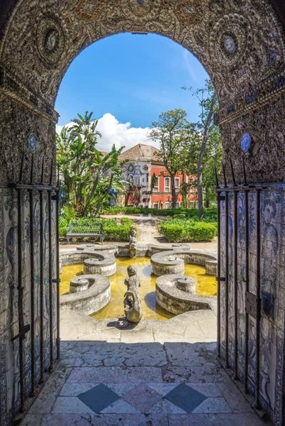 Palacio Fronteira baroque palace and formal boxwood gardens in Lisbon, Portugal, showcasing 17th century Portuguese aristocratic life style