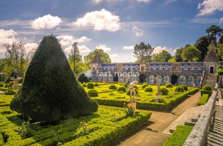 Palacio Fronteira baroque palace and formal boxwood gardens in Lisbon, Portugal, showcasing 17th century Portuguese aristocratic life style