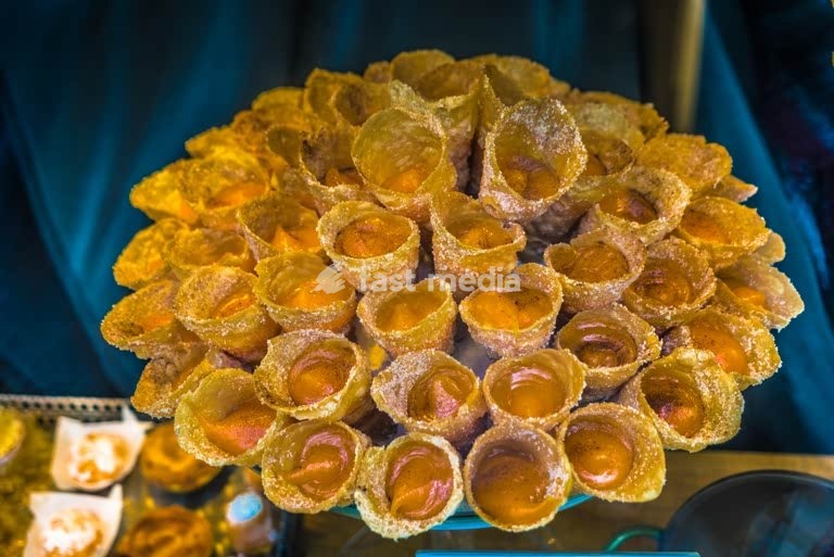 Lisbon, Portugal, typical sweets: eggs in wafers