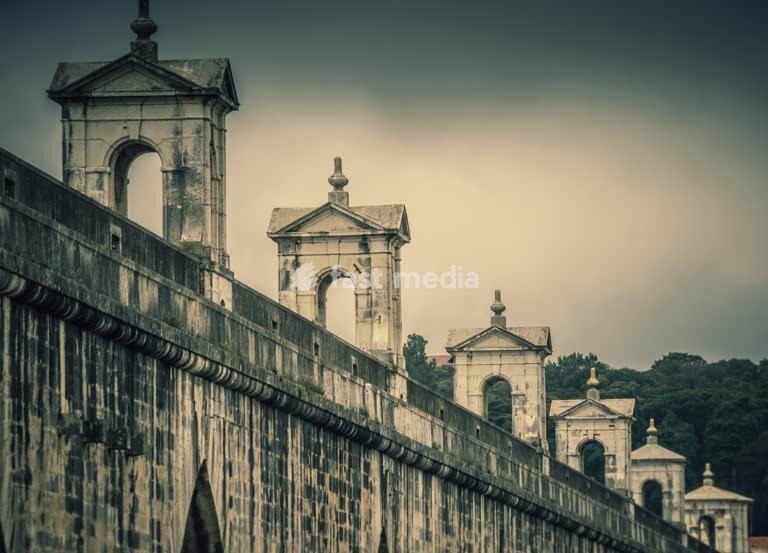 Lisbon, Portugal, ventilation pavilions on the aqueduct Aqueduto das Águas Livres