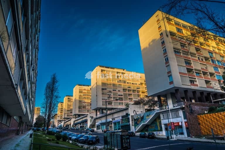 Le Corbusier-inspired pilotis housing, Conjunto Habitacional, Avenida Infante Santo, Lisbon, Portugal