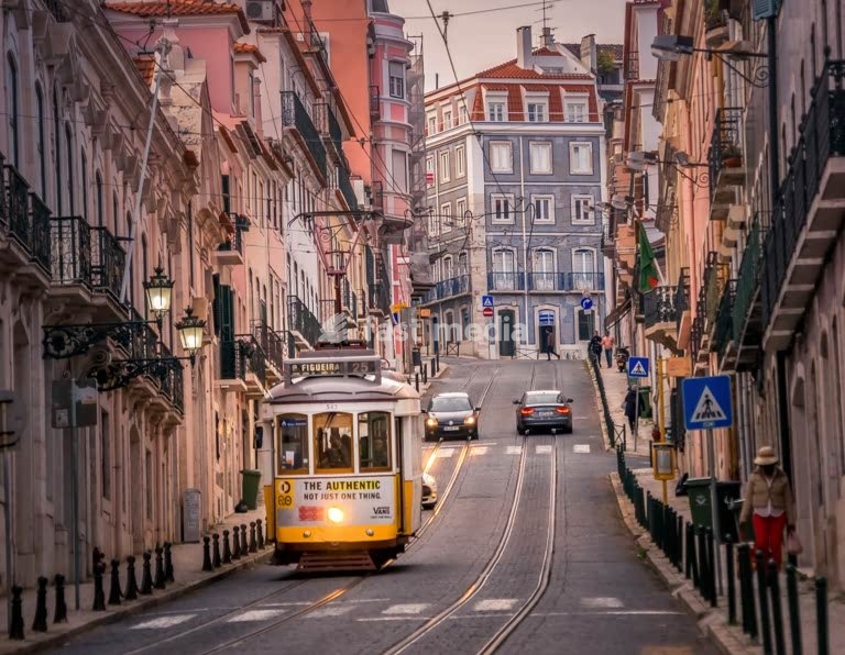 Lisbon, Portugal, famous tram in the Lapa area