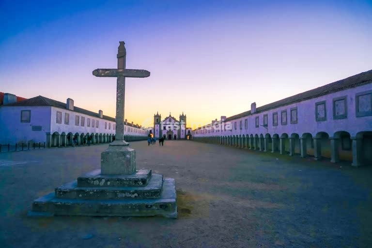 Sanctuary of Nossa Senhora do Cabo Espichel at dusk, Baroque pilgrimage complex, Sesimbra, Portugal