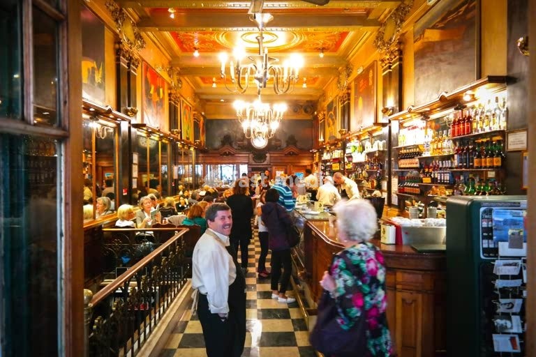 Famous cafe and restaurant A Brasileira in the Chiado district of Lisbon, Portugal. Photo Peter Delius