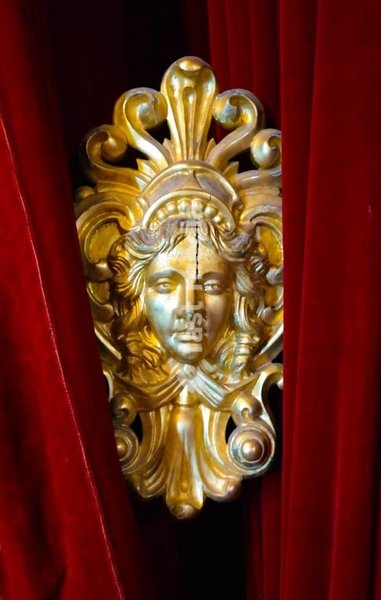 Lisbon. Ajuda Palace, mask alluding to the sun king Louis XIV