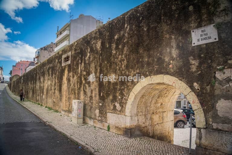 Lisbon, Lapa. Remains of the aqueduct built 150 years ago still cut through the city