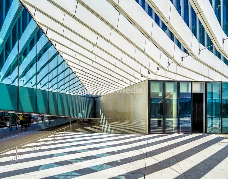 Lisbon, Portugal. Striking office architecture by Aires Mateus & Associados housing Energias de Portugal on avenida 24 de Julho. Modern architecture