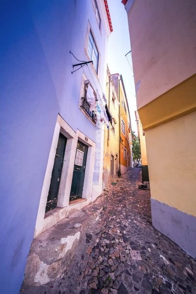 Lisbon, Portugal, narrow street in the old part of town, Alfama