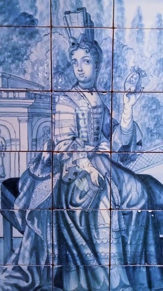 Princess with the picture of her lover or future husband in a tile picture from the 18th century. Museu dos Azulejos, Lisbon, Portugal