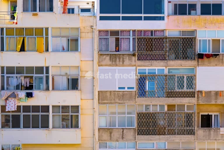 Facades of apartment buildings in Lisbon, Portugal