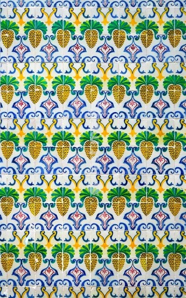 Traditional Portuguese azulejo tiles with geometric pattern, vintage ceramic wall decoration Portugal