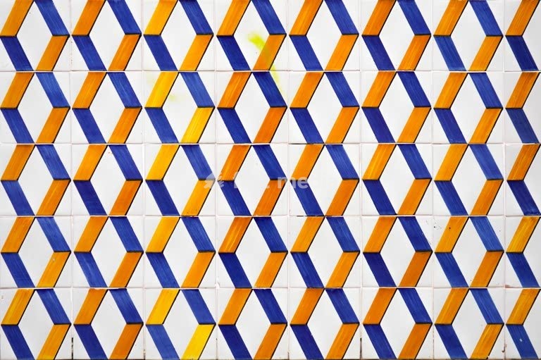 Traditional Portuguese azulejo tiles with geometric pattern, vintage ceramic wall decoration Portugal