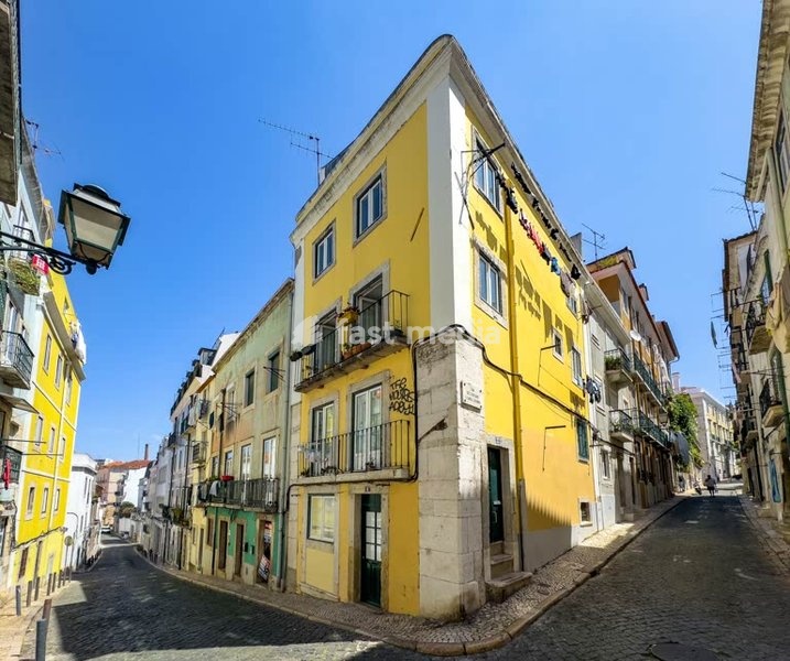 Lisbon, Portugal. Intersection of narrow streets in the historic district of Bairro Alto