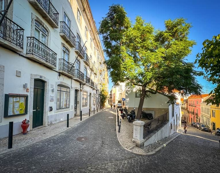 Lisbon, Portugal. Cozy street corner in the historic area of Bica, close to Bairro Alto