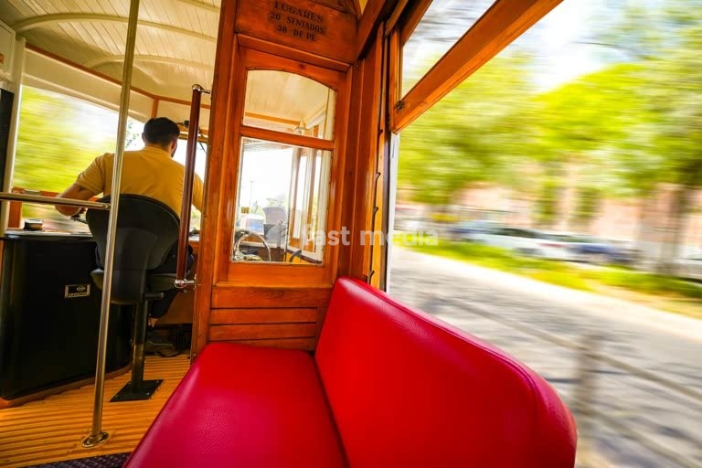 Driver at the controls of a historic Lisbon tram 18E. Photo Peter Delius