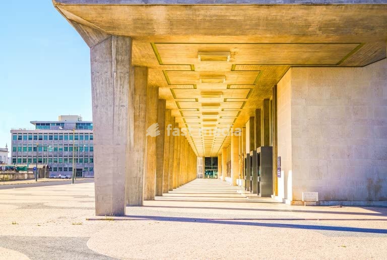 Ministry of Justice building in Lisbon, Portugal. Example of Portuguese modernist architecture with monumental form and strict geometric design