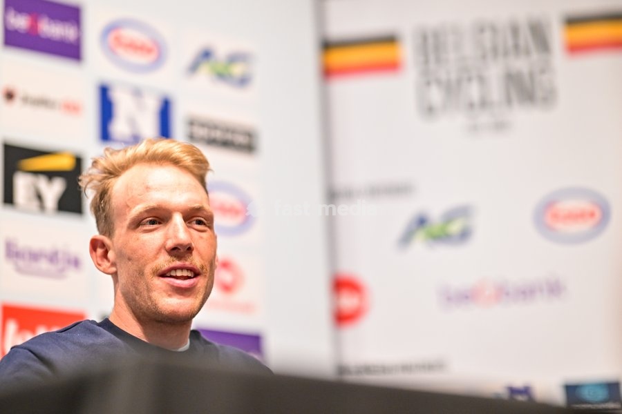Belgian Sander De Pestel is pictured during a press conference at the cycling UEC Road European Championships, in Ljubljana, Slovenia Monday 5 October 2026. The UEC Road European Championships are taking place from 02 to 07 October in Ljubljana, Slovenia