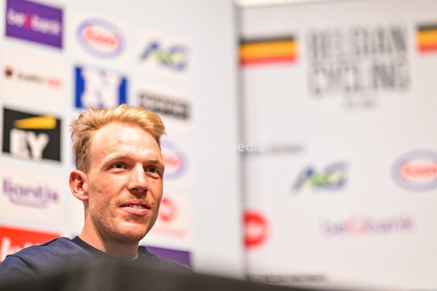 Belgian Sander De Pestel is pictured during a press conference at the cycling UEC Road European Championships, in Ljubljana, Slovenia Monday 5 October 2026. The UEC Road European Championships are taking place from 02 to 07 October in Ljubljana, Slovenia