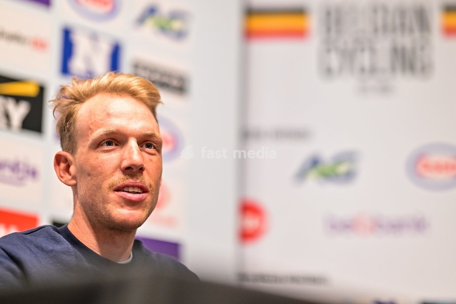 Belgian Sander De Pestel is pictured during a press conference at the cycling UEC Road European Championships, in Ljubljana, Slovenia Monday 5 October 2026. The UEC Road European Championships are taking place from 02 to 07 October in Ljubljana, Slovenia