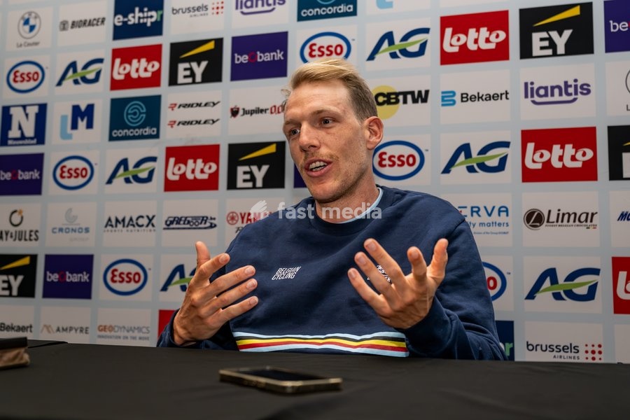 Belgian Sander De Pestel is pictured during a press conference at the cycling UEC Road European Championships, in Ljubljana, Slovenia Monday 5 October 2026. The UEC Road European Championships are taking place from 02 to 07 October in Ljubljana, Slovenia