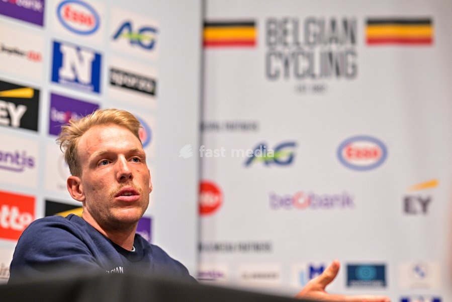Belgian Sander De Pestel is pictured during a press conference at the cycling UEC Road European Championships, in Ljubljana, Slovenia Monday 5 October 2026. The UEC Road European Championships are taking place from 02 to 07 October in Ljubljana, Slovenia
