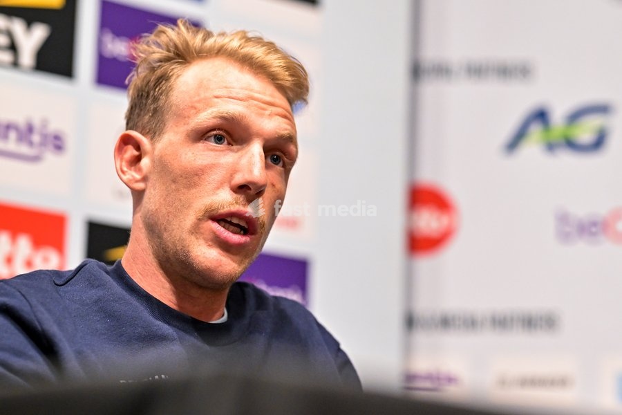 Belgian Sander De Pestel is pictured during a press conference at the cycling UEC Road European Championships, in Ljubljana, Slovenia Monday 5 October 2026. The UEC Road European Championships are taking place from 02 to 07 October in Ljubljana, Slovenia
