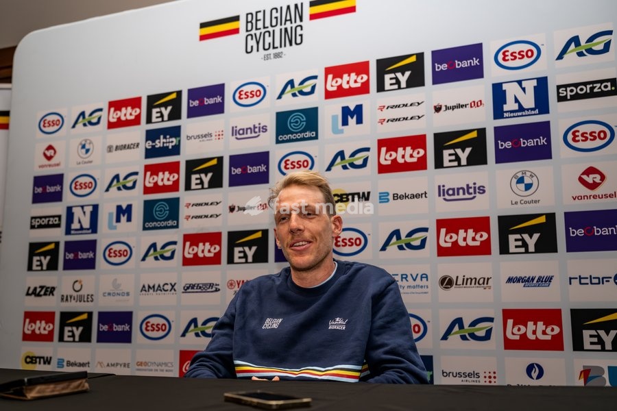 Belgian Sander De Pestel is pictured during a press conference at the cycling UEC Road European Championships, in Ljubljana, Slovenia Monday 5 October 2026. The UEC Road European Championships are taking place from 02 to 07 October in Ljubljana, Slovenia