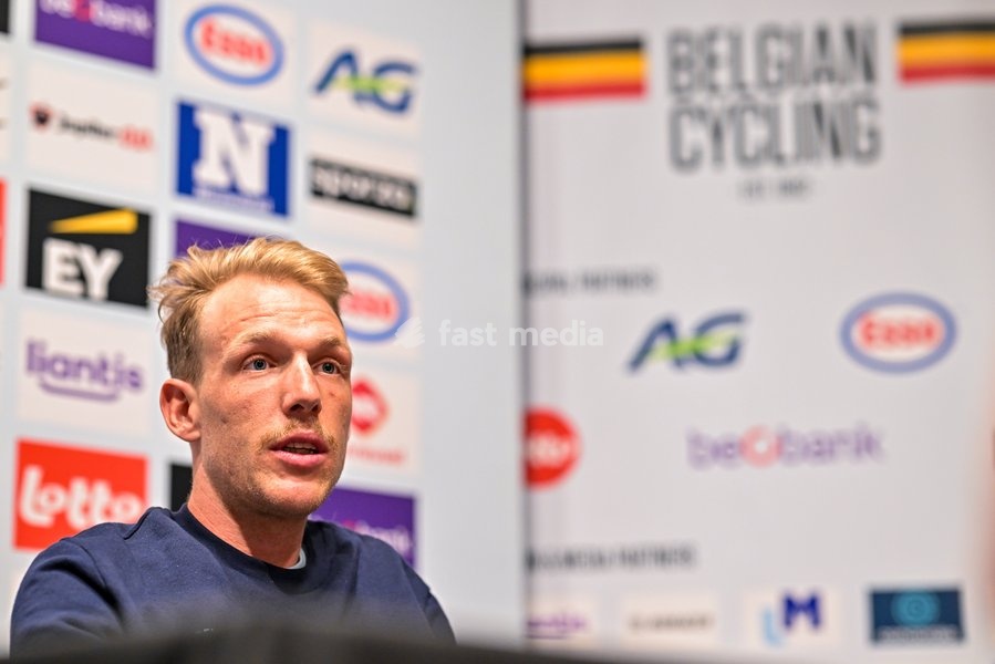 Belgian Sander De Pestel is pictured during a press conference at the cycling UEC Road European Championships, in Ljubljana, Slovenia Monday 5 October 2026. The UEC Road European Championships are taking place from 02 to 07 October in Ljubljana, Slovenia