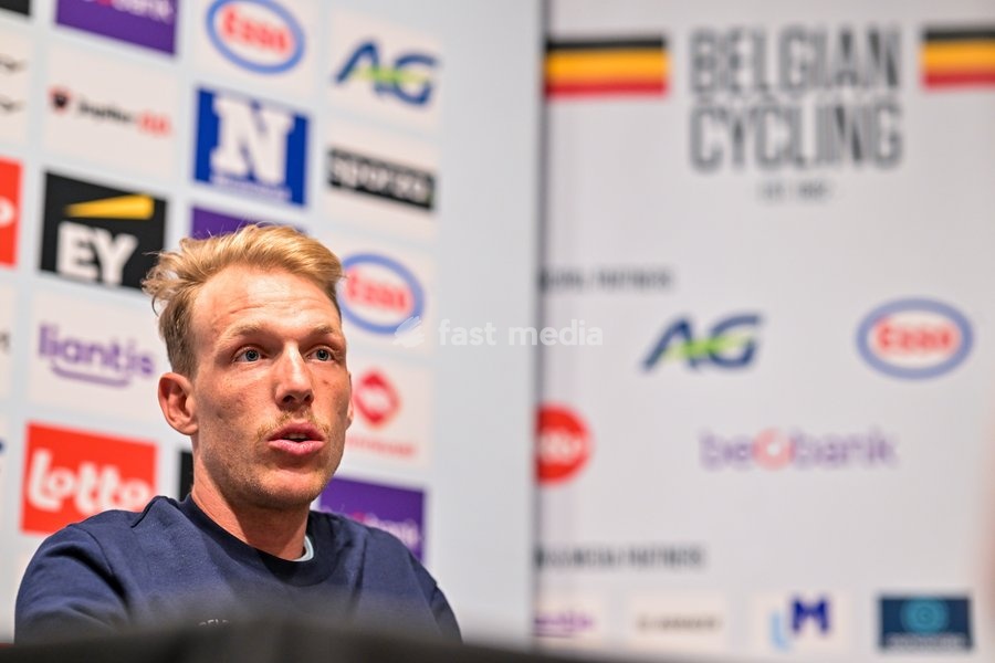 Belgian Sander De Pestel is pictured during a press conference at the cycling UEC Road European Championships, in Ljubljana, Slovenia Monday 5 October 2026. The UEC Road European Championships are taking place from 02 to 07 October in Ljubljana, Slovenia