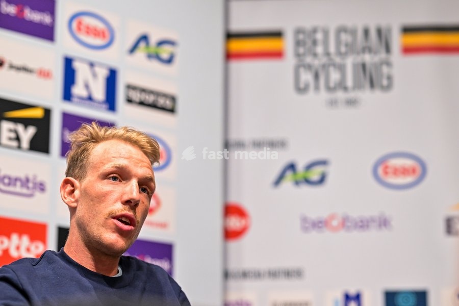 Belgian Sander De Pestel is pictured during a press conference at the cycling UEC Road European Championships, in Ljubljana, Slovenia Monday 5 October 2026. The UEC Road European Championships are taking place from 02 to 07 October in Ljubljana, Slovenia